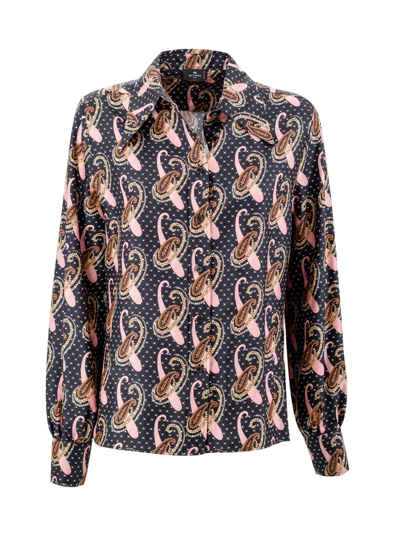 Shop Etro Twill Shirt In Paisley In Nero