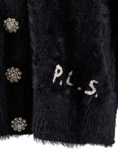 Shop Philosophy Di Lorenzo Serafini Logo-embroidered Faux-fur Cardigan In Nero