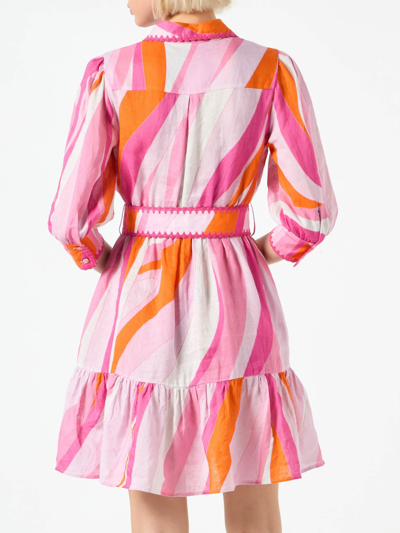 Mc2 Saint Barth Shape Wave Print Linen Short Dress In Pink