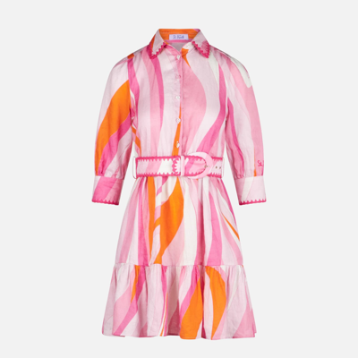 Mc2 Saint Barth Shape Wave Print Linen Short Dress In Pink
