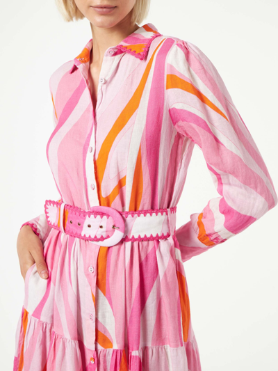 Mc2 Saint Barth Multicolor Shape Wave Dress With Embroideries In Pink