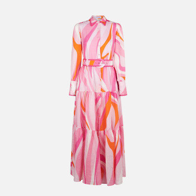 Mc2 Saint Barth Multicolor Shape Wave Dress With Embroideries In Pink