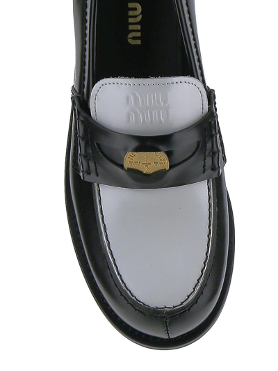 Shop Miu Miu Black Loafers In Nero+bianco