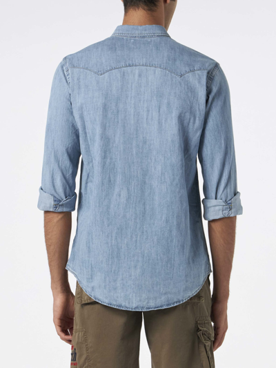 Shop Mc2 Saint Barth Man Denim Cotton Shirt In Blue