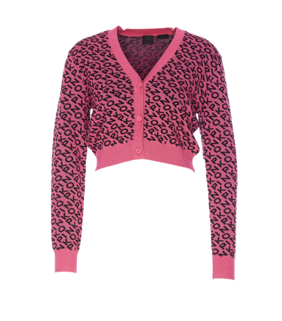 Shop Pinko Jacquard Logo Cardigan In Pink