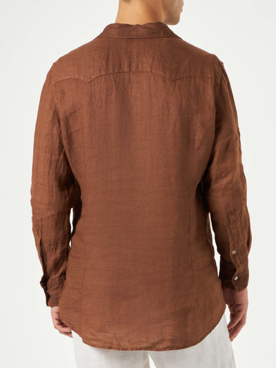 Mc2 Saint Barth Man Brown Linen Shirt In Brown