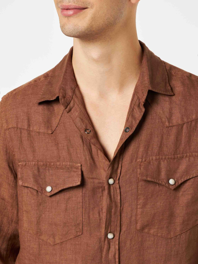 Shop Mc2 Saint Barth Man Brown Linen Shirt