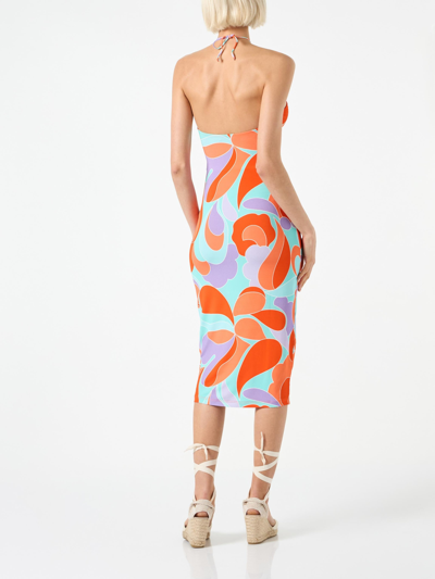 Mc2 Saint Barth Longuette Cutout Wave Printed Dress In Green
