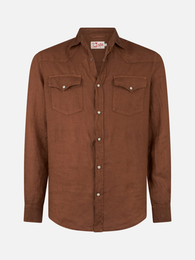 Shop Mc2 Saint Barth Man Brown Linen Shirt