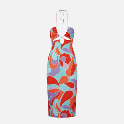 Mc2 Saint Barth Longuette Cutout Wave Printed Dress In Green