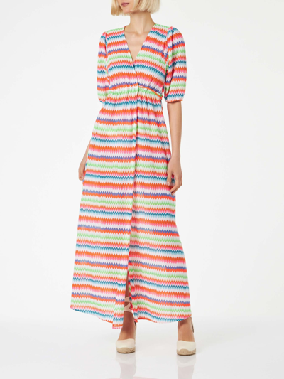 Shop Mc2 Saint Barth Chevron Raschel Knit Long Beach Dress Bliss With Striped Pattern In Multicolor