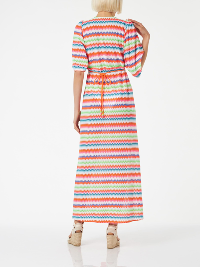 Shop Mc2 Saint Barth Chevron Raschel Knit Long Beach Dress Bliss With Striped Pattern In Multicolor