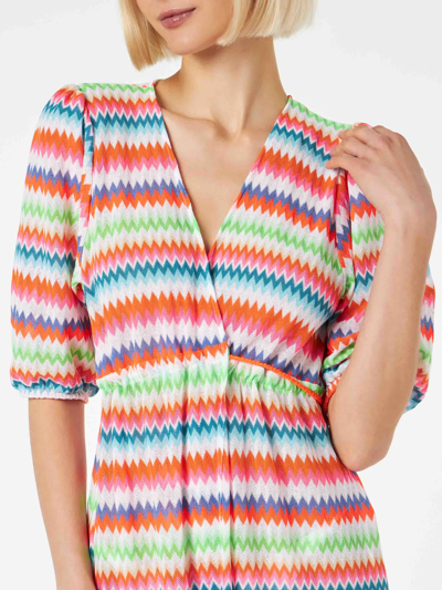 Shop Mc2 Saint Barth Chevron Raschel Knit Long Beach Dress Bliss With Striped Pattern In Multicolor