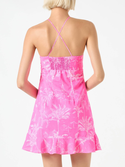 Mc2 Saint Barth Fluo Pink Toile De Jouy Print Slip Dress In Pink