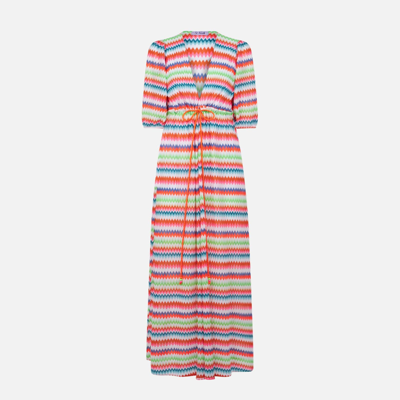 Shop Mc2 Saint Barth Chevron Raschel Knit Long Beach Dress Bliss With Striped Pattern In Multicolor