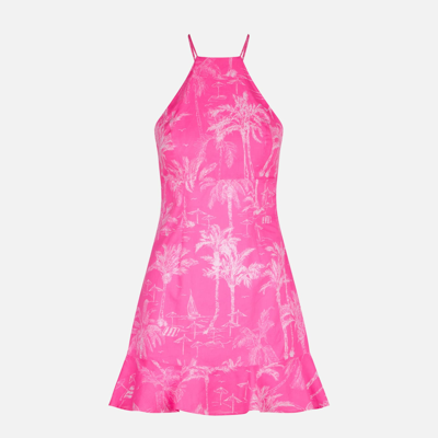 Mc2 Saint Barth Fluo Pink Toile De Jouy Print Slip Dress In Pink
