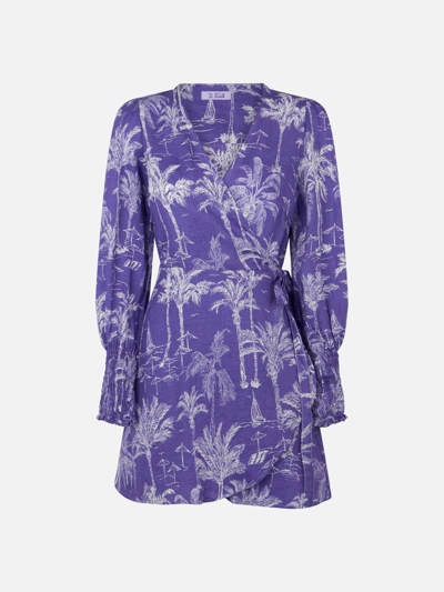 Mc2 Saint Barth Cotton Short Dress With Palm Print In Pink