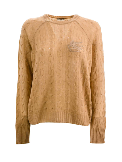 Shop Etro Crew Neck Sweater In Cashmere In Beige