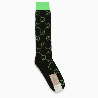 Shop Gucci Black And Green Socks With Gg Motif