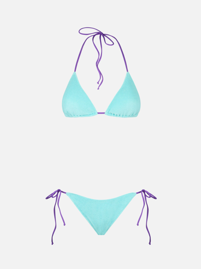 Mc2 Saint Barth Woman Water Green Terry Triangle Bikini Melissa Satta Special Edition In Green