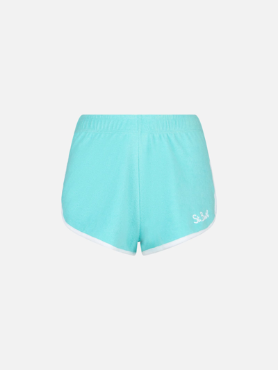 Mc2 Saint Barth Woman Water Green Terry Shorts With Piping Melissa Satta Special Edition In Green