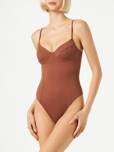 Shop Mc2 Saint Barth Woman Underwired One Piece Swimsuit In Brown