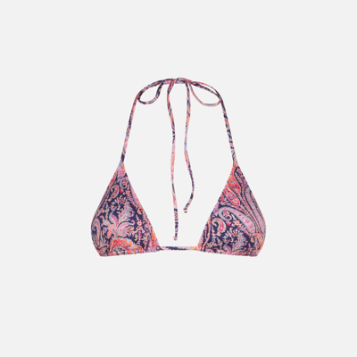 Shop Mc2 Saint Barth Woman Triangle Top With Paisley Print Made With Liberty Fabric In Orange