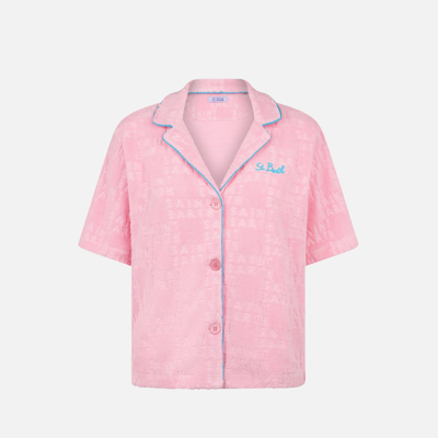 Mc2 Saint Barth Woman Terry Embossed Shirt With Piping In Pink