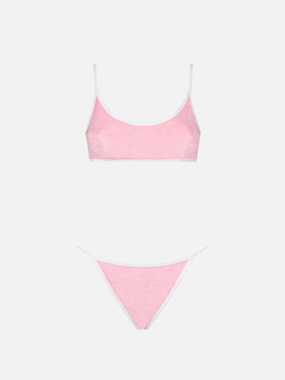 Shop Mc2 Saint Barth Woman Terry Bralette Bikini With Piping Melissa Satta Special Edition In Pink