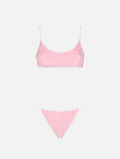 Mc2 Saint Barth Woman Terry Bralette Bikini With Piping Melissa Satta Special Edition In Pink