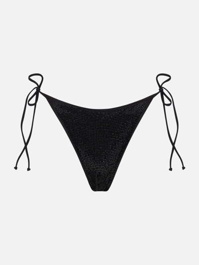 Mc2 Saint Barth Woman Swim Briefs With Black Rhinestones In Black