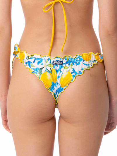 Mc2 Saint Barth Woman Ruffled Cheeky Swim Briefs With Print In White