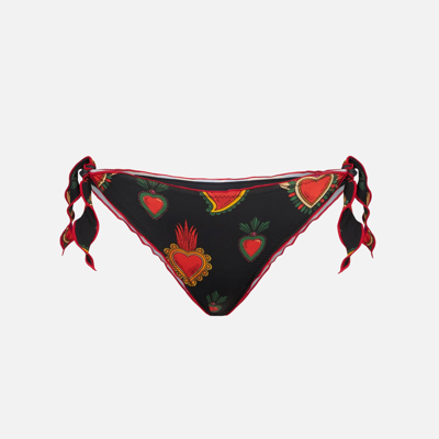 Shop Mc2 Saint Barth Woman Ruffled Cheeky Swim Briefs With Heart Print In Black