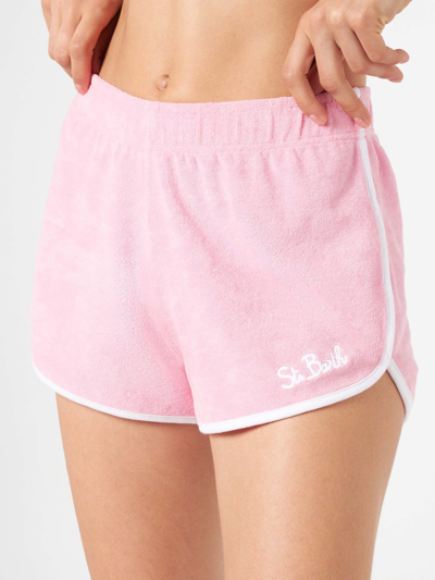 Shop Mc2 Saint Barth Woman Pink Terry Shorts With Piping Melissa Satta Special Edition