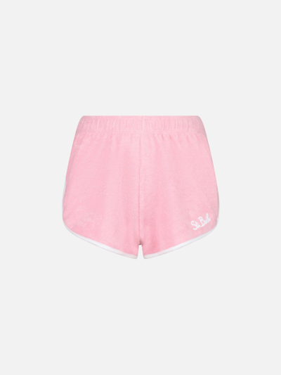 Shop Mc2 Saint Barth Woman Pink Terry Shorts With Piping Melissa Satta Special Edition
