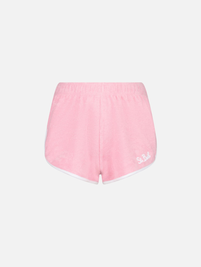 Mc2 Saint Barth Woman Pink Terry Shorts With Piping Melissa Satta Special Edition In Pink