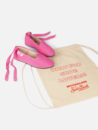 Shop Mc2 Saint Barth Woman Pink Terry Slipper Loafer My Chalom Special Edition