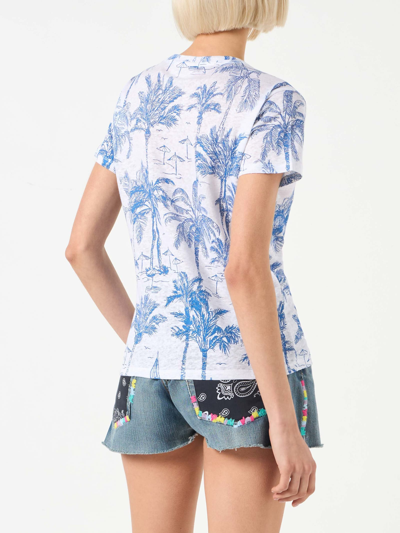 Mc2 Saint Barth Woman Linen T-shirt With Toile De Jouy Print In White