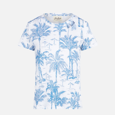 Mc2 Saint Barth Woman Linen T-shirt With Toile De Jouy Print In White