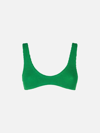 Shop Mc2 Saint Barth Woman Green Crinkle Bralette Swimsuit