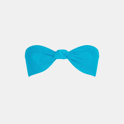 Mc2 Saint Barth Woman Dust Blue Crinkle Bandeau Top With Knot In Blue