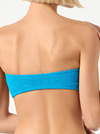 Mc2 Saint Barth Woman Dust Blue Crinkle Bandeau Top With Knot In Blue
