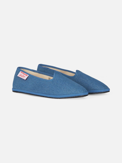 Shop Mc2 Saint Barth Woman Denim Slipper Loafers My Chalom Special Edition In Blue