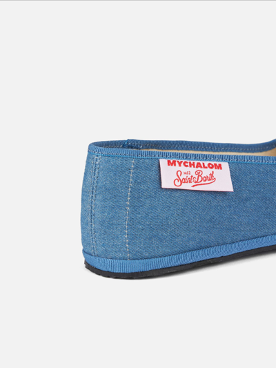 Shop Mc2 Saint Barth Woman Denim Slipper Loafers My Chalom Special Edition In Blue