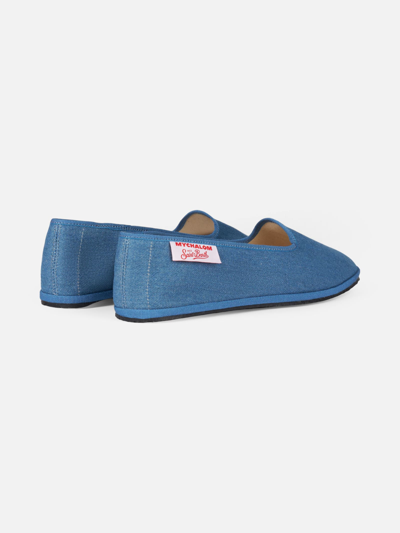 Shop Mc2 Saint Barth Woman Denim Slipper Loafers My Chalom Special Edition In Blue