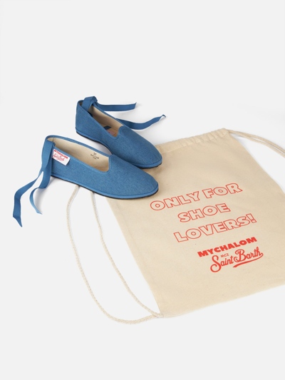 Mc2 Saint Barth Woman Denim Slipper Loafers My Chalom Special Edition In Blue