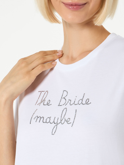 Mc2 Saint Barth Woman Cotton T-shirt With The Bride (maybe) Rhinestone Embroidery In White