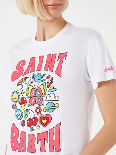 Mc2 Saint Barth Women`s Cotton T-shirt With Saint Barth Print In White