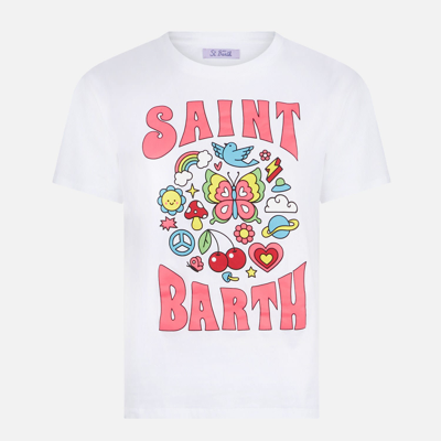 Mc2 Saint Barth Women`s Cotton T-shirt With Saint Barth Print In White
