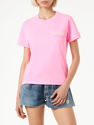 Shop Mc2 Saint Barth Woman Cotton T-shirt With Ne Parliamo A Settembre! Embroidery In Pink